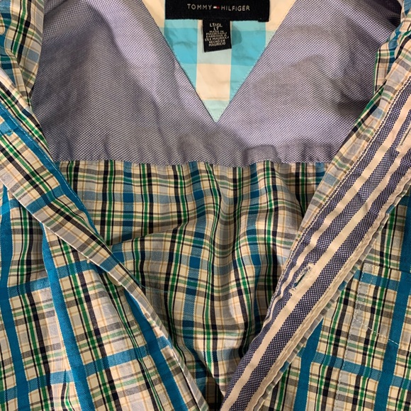 Tommy Hilfiger Teal and Green Plaid Shirt Size Large Gorgeous Color - Picture 7 of 8